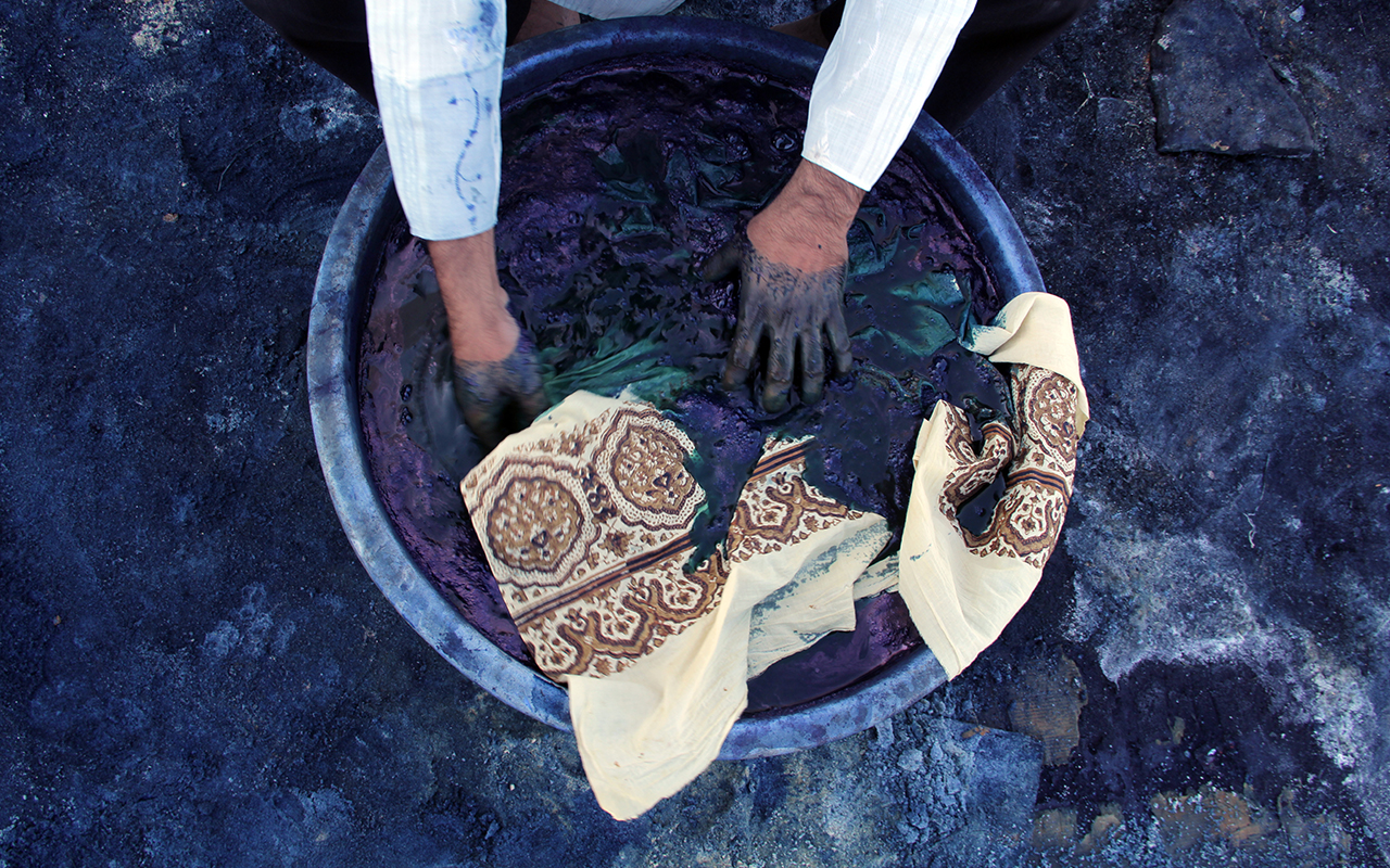 Ajrakh indigo block printing in Ajrakhpur, Gujarat